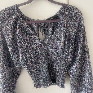 Lulu's Black Floral Smocked Blouse in XS